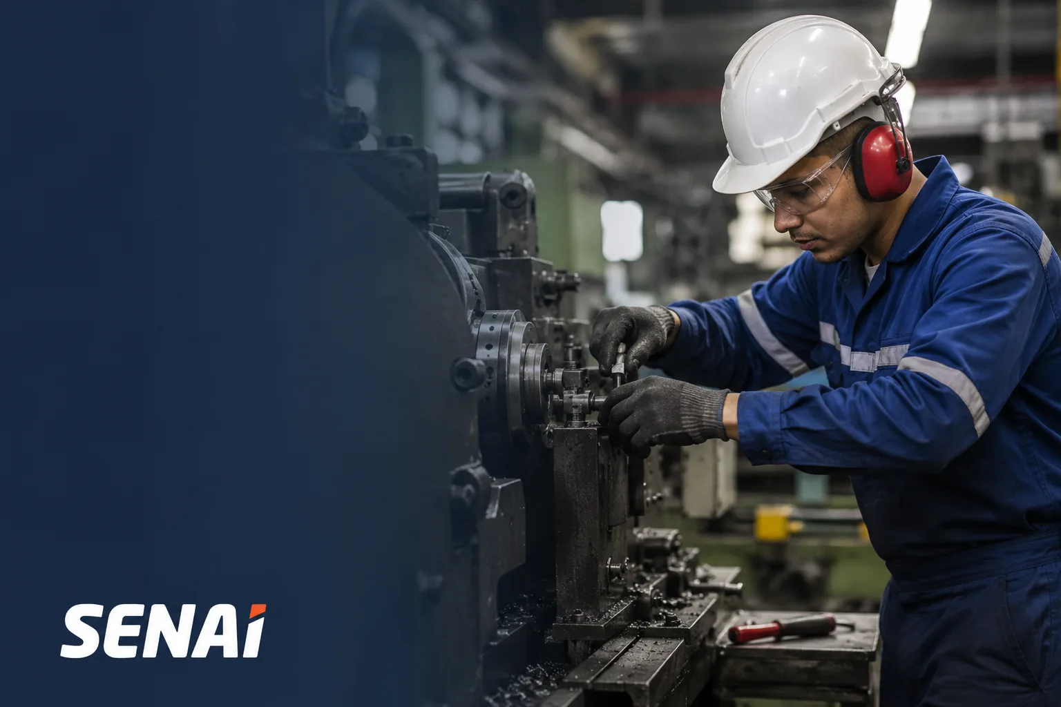 Ambiente industrial de formação técnica com equipamentos — SENAI
